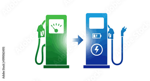Transition from gasoline pump to electric car charger, symbolizing change