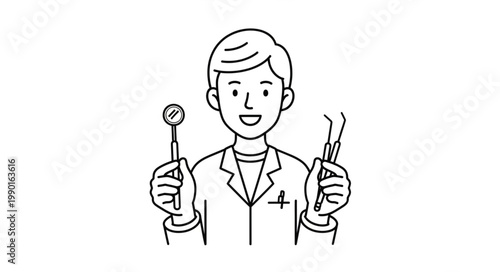 Dentist holding dental instruments for examination and treatment.