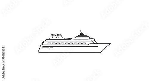 Outline illustration of a modern cruise ship on a white background.