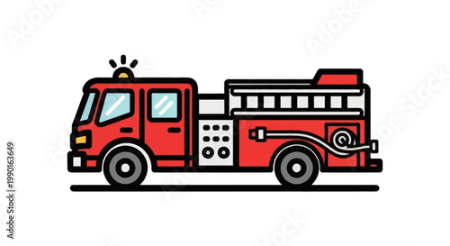 Red Fire Truck Illustration - Emergency Vehicle Icon on White Background