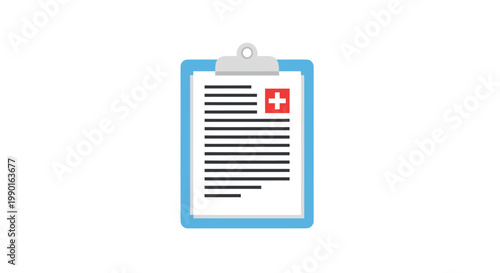 Medical Report Clipboard with Red Cross Symbol, Healthcare Document Icon
