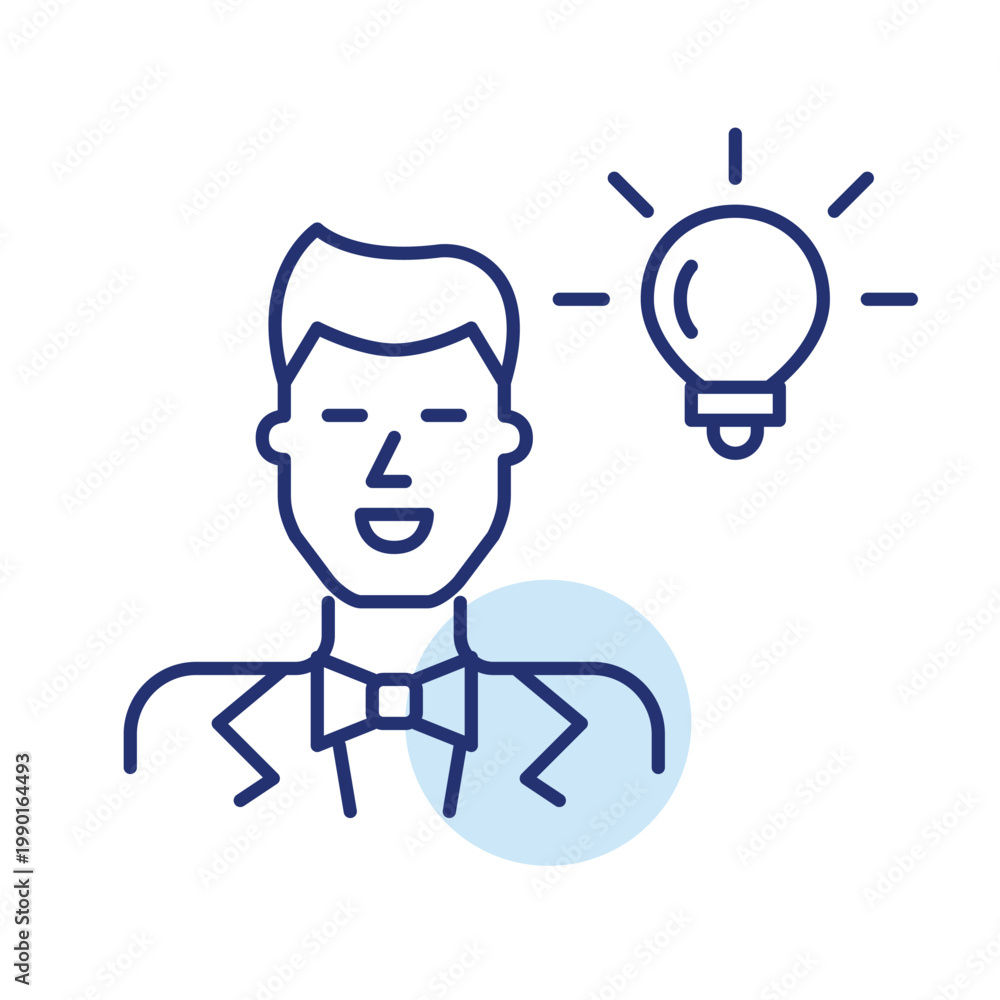 Fototapeta premium Happy groom and light bulb. Wedding venue and reception creativity and inspiration. Pixel perfect, editable stroke vector icon