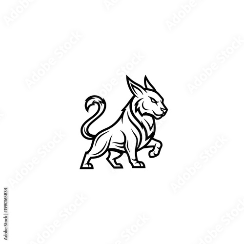 Stylized Line Art of a Fierce Mythical Creature.