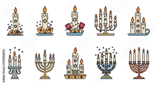 Chanukah Hanukkah Symbols: Menorahs, Dreidels, and Candles Collection