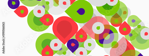 Abstract colorful circles overlap, creating dynamic visual texture. Shapes vary size, hue, density. Composition feels playful, modern.