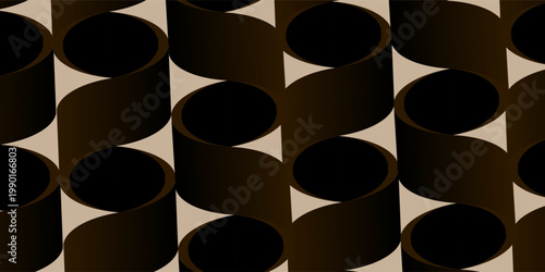Abstract swirling brown and beige cylindrical shapes creating a mesmerizing seamless pattern