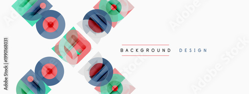 Abstract geometric shapes overlap, creating dynamic visual texture. White space dominates background. Minimalist design elements present.