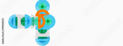 Abstract design features overlapping circles, vibrant hues. Composition evokes innovation, connectivity, modern aesthetic. Simple, clean presentation.