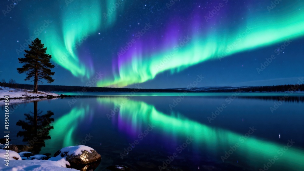 Fototapeta premium Aurora borealis arctic-standard high resolution commercial visual suitable for web banners, marketing, presentations, modern design projects with clean composition and professional lighting siyam