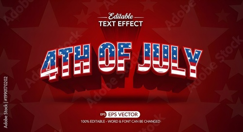 4th of july editable text effect with american flag pattern and 3d style