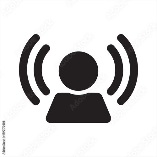 Live Stream and Wireless Broadcasting Icon with Person Silhouette and Signal Waves