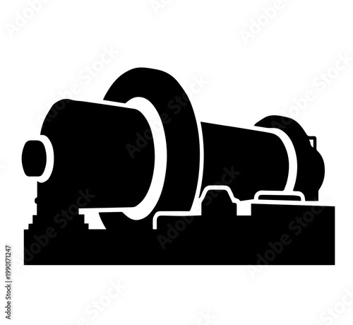 Horizontal Industrial Lathe Machine Silhouette Vector Illustration Metalwork Engineering Icon for Workshop and Manufacturing Process Design