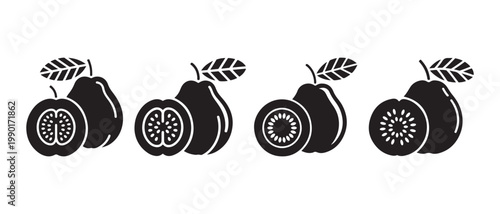 Guava and Kiwi Fruit Icons. on white background.