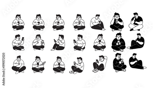Foto A collection of black and white illustrations of a man sitting in various poses