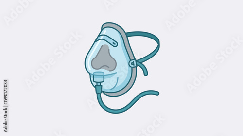 Illustration of a blue oxygen mask with a tube for breathing medical assistance