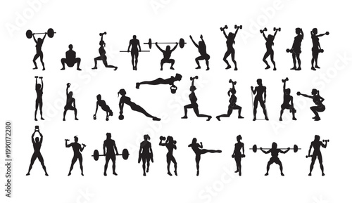 A group of people engaging in various fitness exercises and workouts in a gym