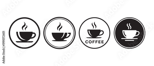 Set of coffee cup icons. with steaming hot beverage for cafe logos and website elements.