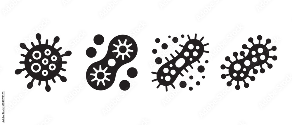Fototapeta premium Virus and bacteria icons Set. for biological research and healthcare infographics.