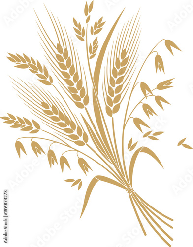 Golden Wheat Sheaf Illustration With Ears.