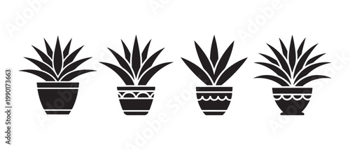 Potted succulent plant icons collection. with decorative pots on a white background..