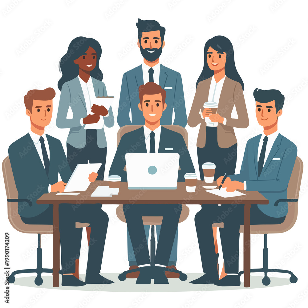 Obraz premium Office Meeting Flat Vector Illustration Clean White Background