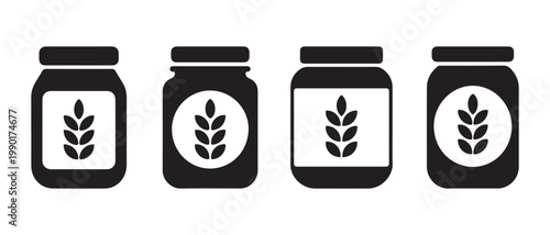 Jars with wheat icons, symbolizing natural, organic, or gluten-free food products.