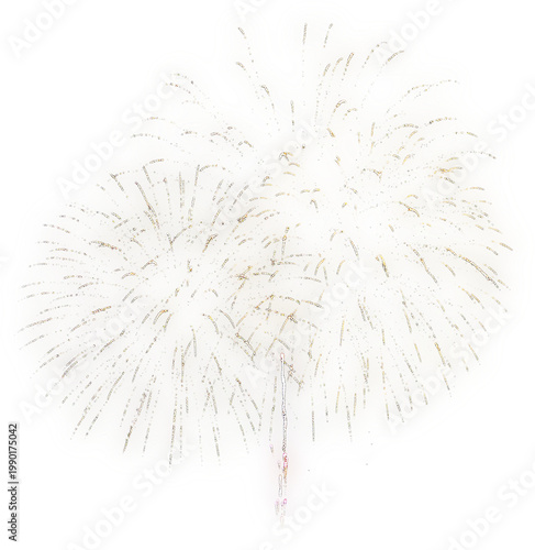Sparkling gold fireworks exploding in the air isolated on transparent background