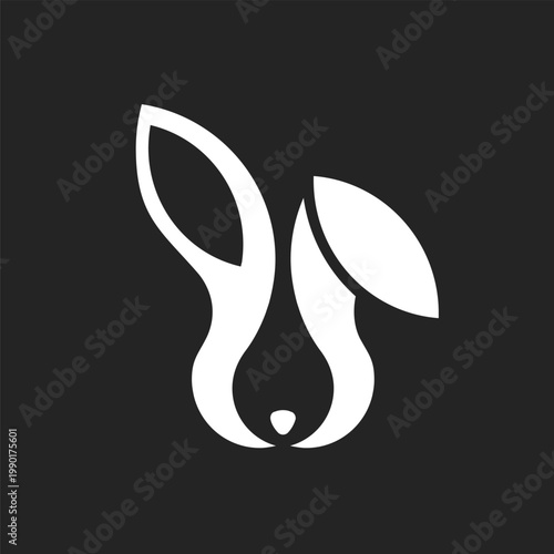 Minimalist White Rabbit Head Logo on Dark Background
