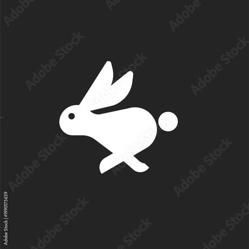 Simple White Rabbit Running Vector Logo on Dark Background