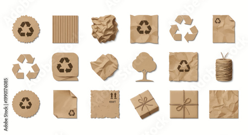 Recycling Symbols and Packaging Elements - Eco-friendly Brown Paper Design Collection