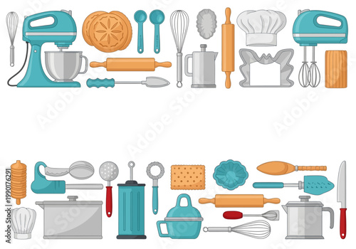 Baking Tools and Kitchen Utensils Border Frame Illustration with Central Copy Space