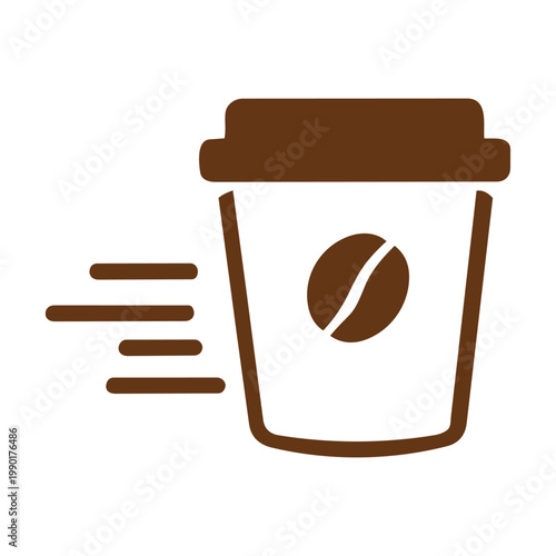 Takeaway coffee cup with speed lines delivery fast service icon flat vector