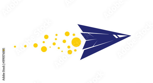 Blue Paper Plane in Motion Trail.