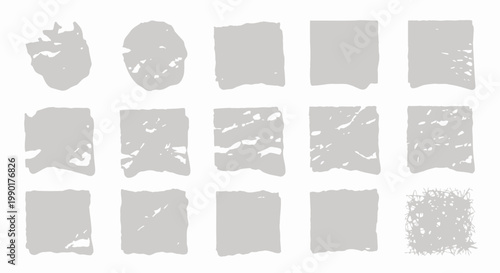 Collection of distressed grunge textures and shapes, isolated on white background