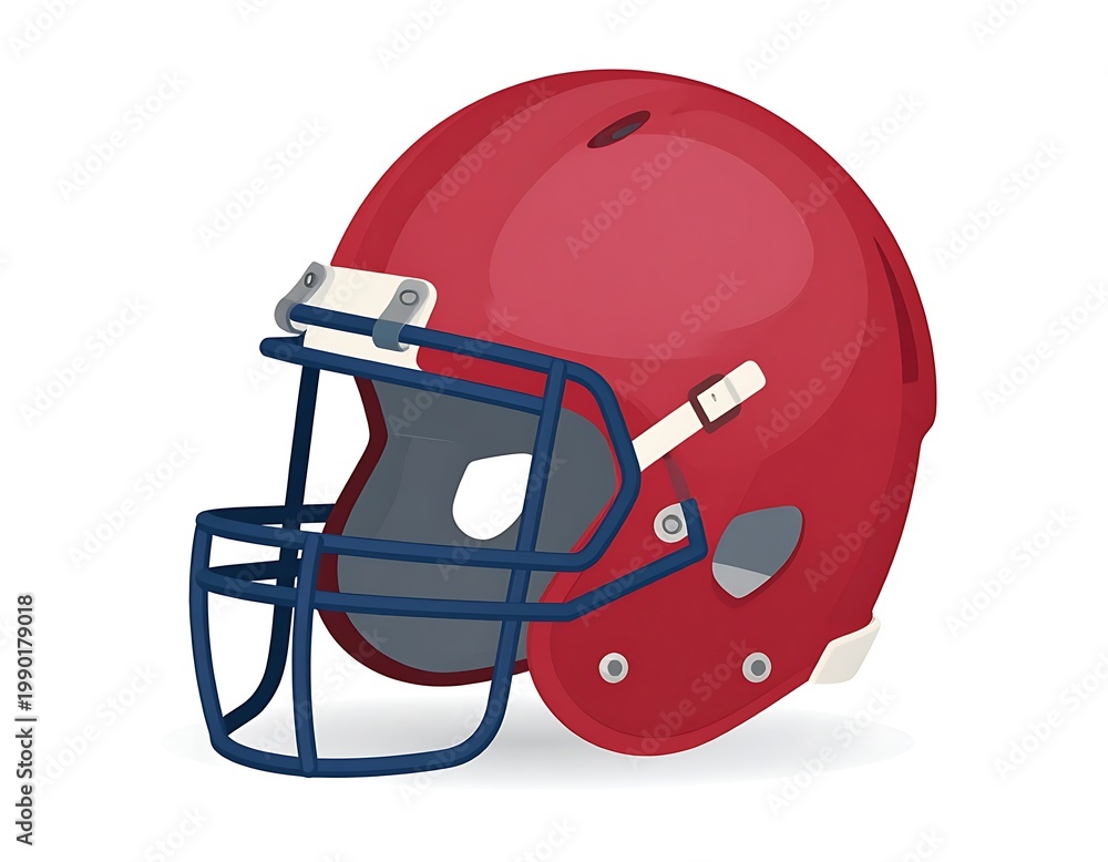 Fototapeta premium A red American football helmet with blue face guard
