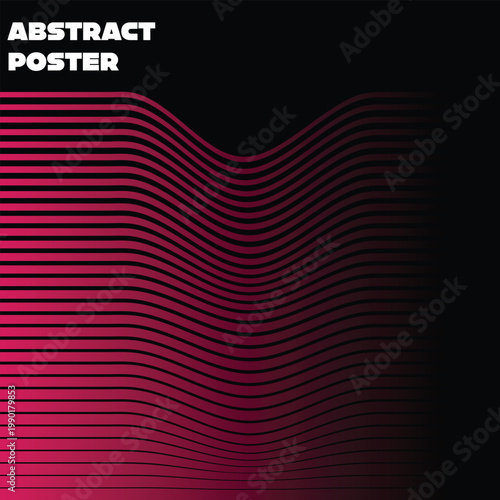 Abstract Pink Wavy Lines Pattern on Black Background for Modern Poster Design