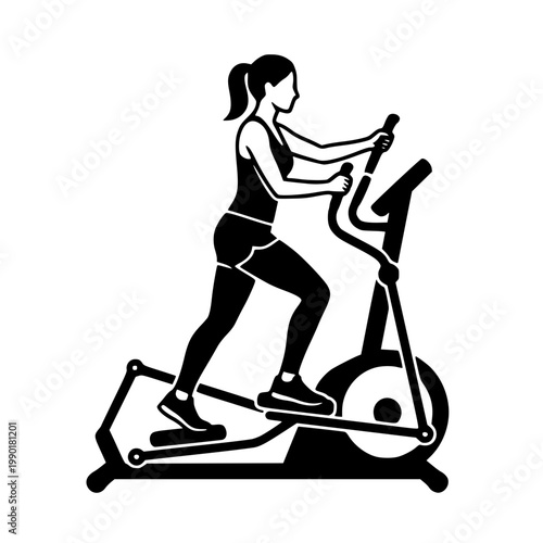 Black silhouette of a woman Elliptical machine fitness