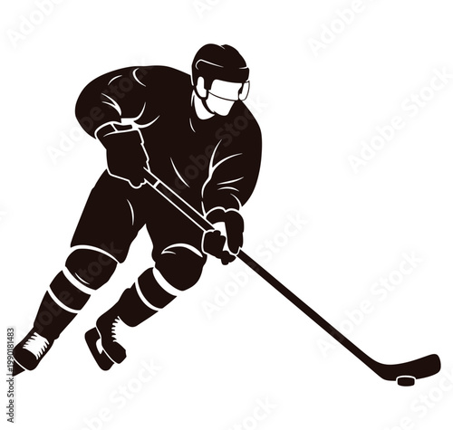 ice hockey player in action with stick and puck on ice rink
