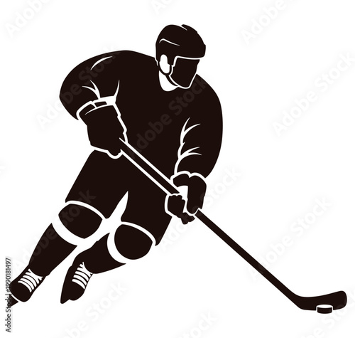 ice hockey player in action with stick and puck on ice rink