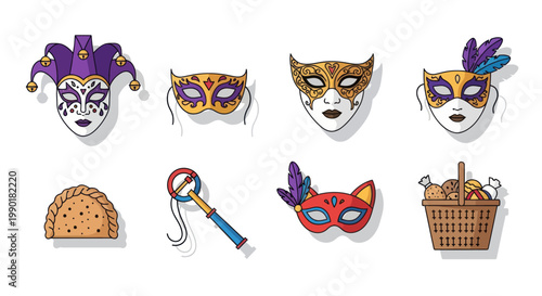 Mardi Gras Masks and Symbols Collection - Festive Icons for Celebrations