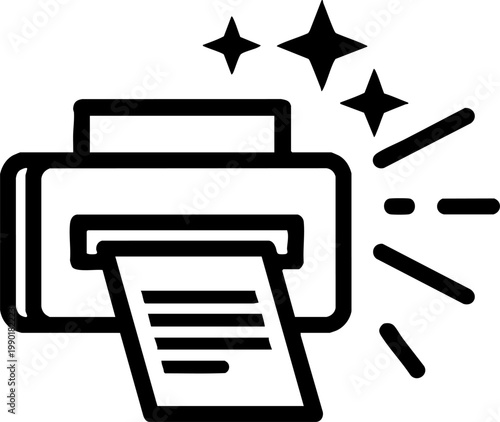 Printer machine icon with paper document output line art