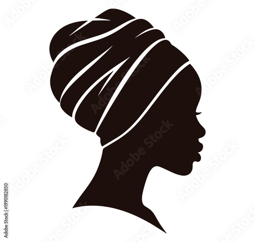 Woman wearing a head wrap in profile view from the side  a simple silhouette