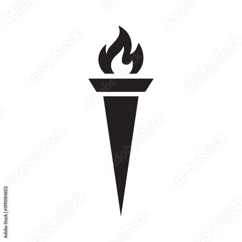 Burning torch icon with flame isolated on white background.