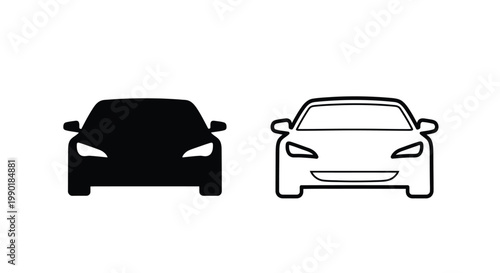 Two stylized car silhouettes one black one white facing forward