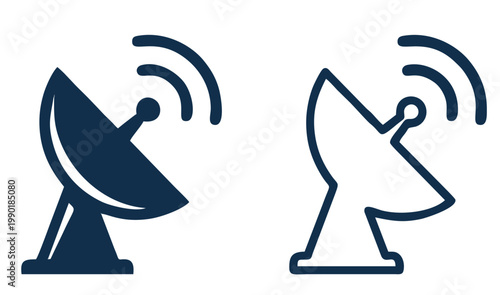 Satellite dish antenna vector icon set in solid and outline style for communication technology, Satellite, Antenna, Dish, Communication, Signal, Radar, Vector, Icon