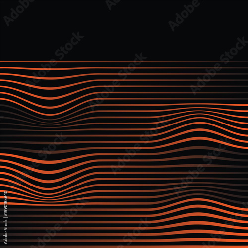 Orange Wavy Lines Pattern on Black Background Abstract Minimalist Design