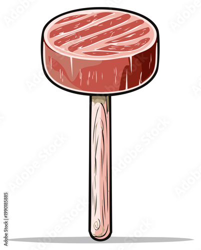Creative cartoon steak on a wooden stick as a unique food design element
