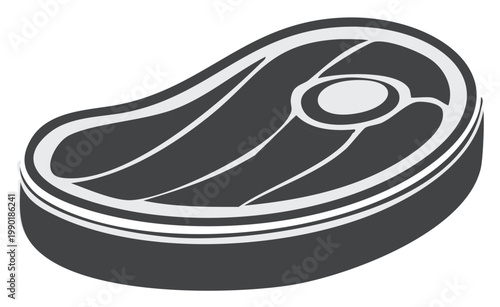Simple black and white vector icon of a raw beef steak with bone ready for cooking