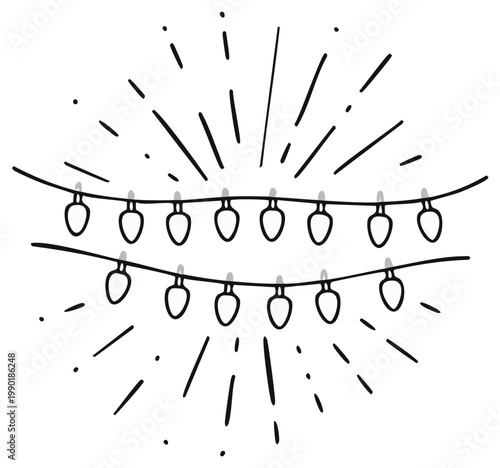Line art string lights with radiating lines for festive holiday designs