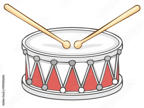 Cartoon Drum and Drumsticks Musical Instrument Graphic Illustration Isolated